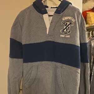 Aeropostale Gray and Navy Rugby Hoodie
